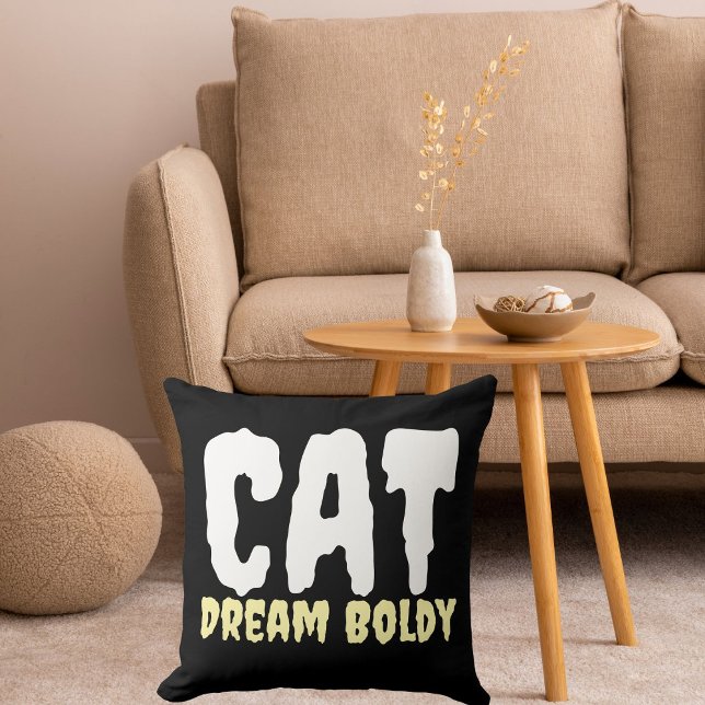 Cat Dream Boldly Funny Retro Personalized Black Throw Pillow (Creator Uploaded)