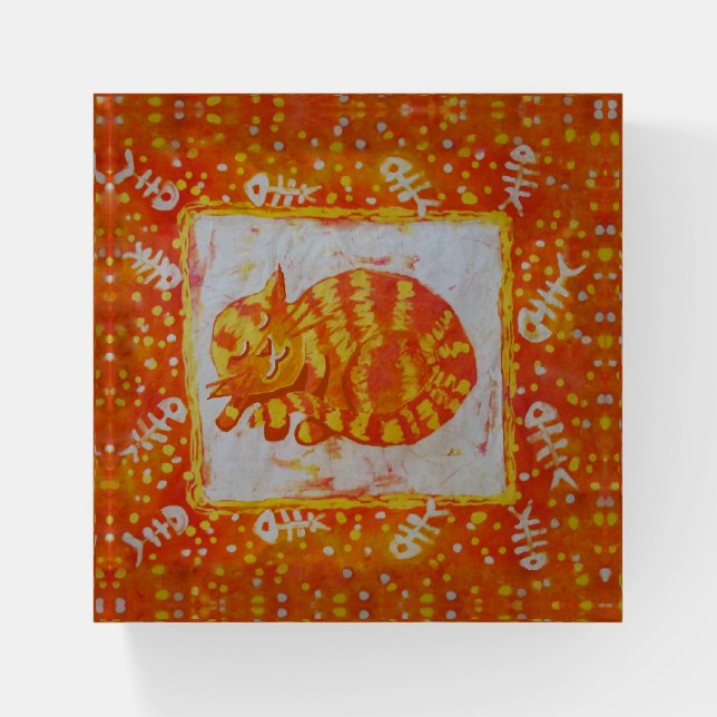 Cat dreams of fish Paperweight (Front)