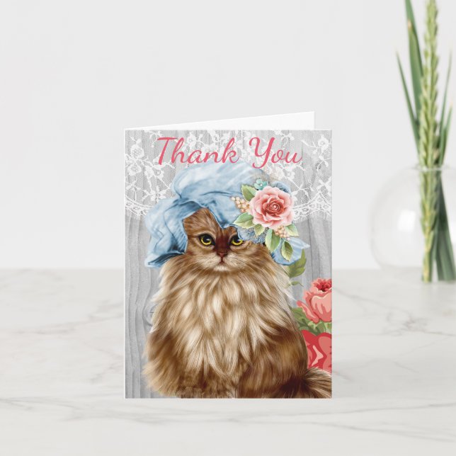 Cat dressed in Hat Letterpress Thank You Card (Front)
