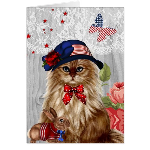 Cat dressed in Red White and Blue Patriotic Hat