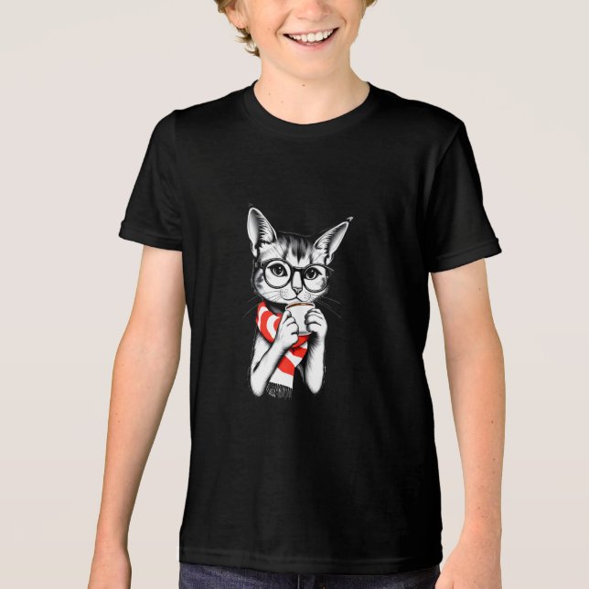 Cat Drink a Coffee  Tri-Blend Shirt (Front)