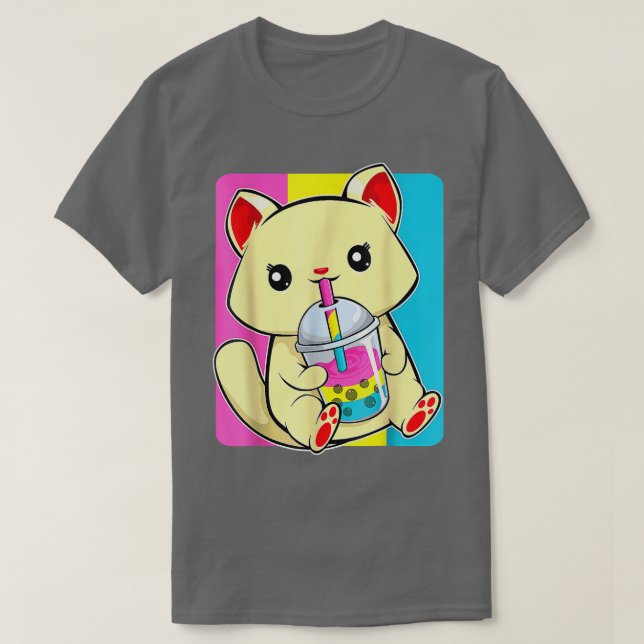 Cat Drink Boba LGBT Cute Kitten Panseual Pride Rai T-Shirt (Design Front)