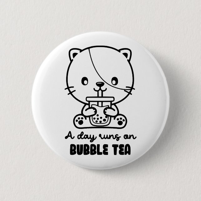 Cat Drink Bubble Tea, Boba Tea Clipart Button (Front)