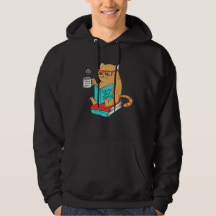 Cat Drink Good Coffee Read Good Books  Fun Hoodie