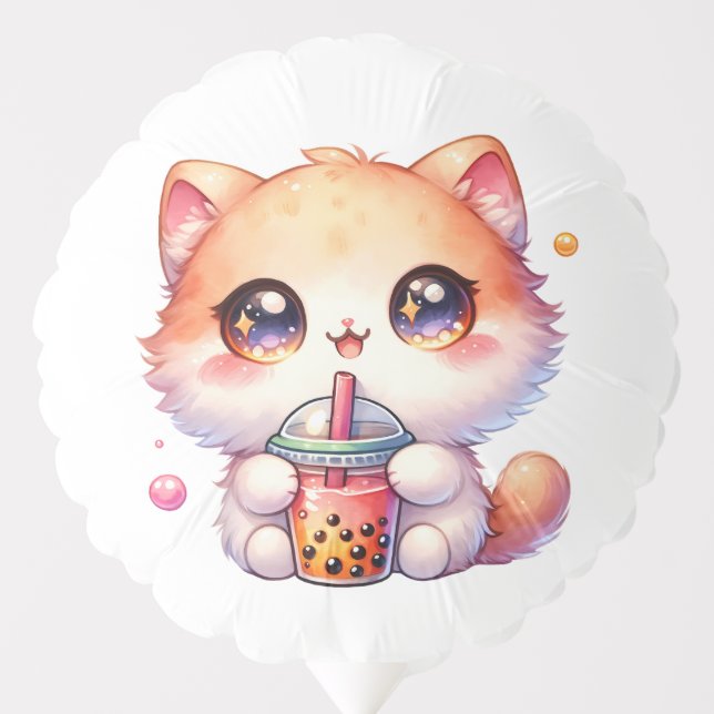 Cat Drinking Boba Cute Bubble Tea Balloon (Front)