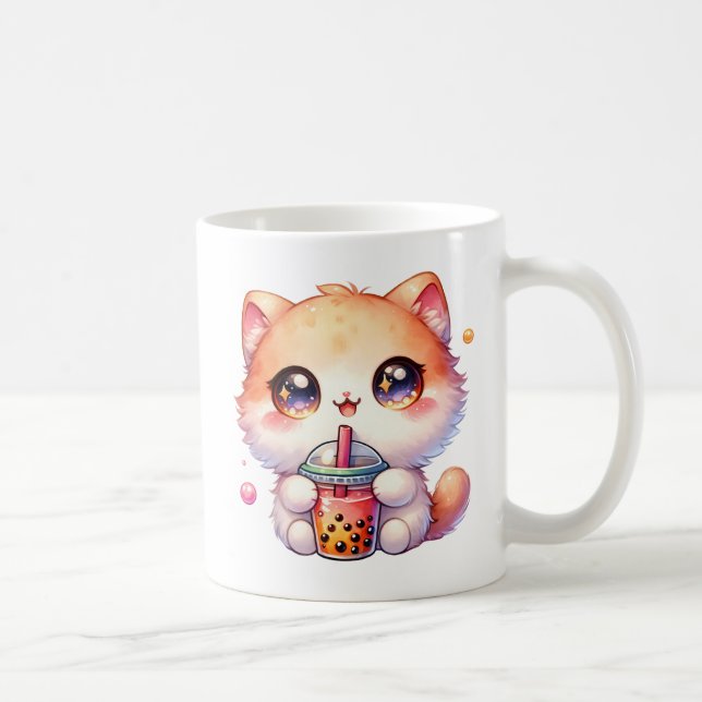 Cat Drinking Boba Cute Bubble Tea Coffee Mug (Right)