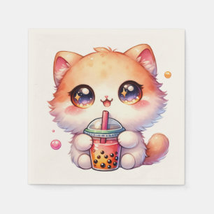 Cat Drinking Boba Cute Bubble Tea Napkins