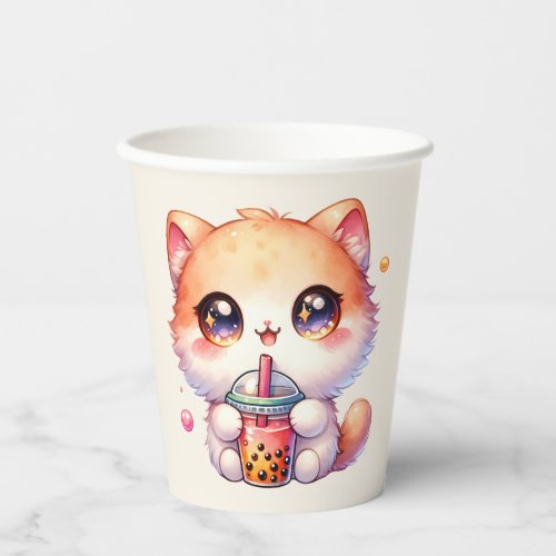 Cat Drinking Boba Cute Bubble Tea Party Paper Cups