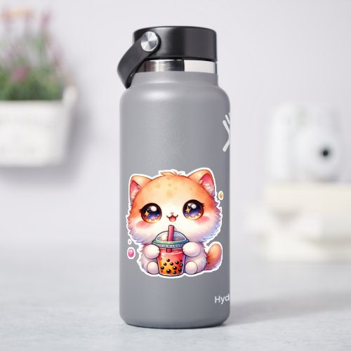 Cat Drinking Boba Cute Bubble Tea Sticker