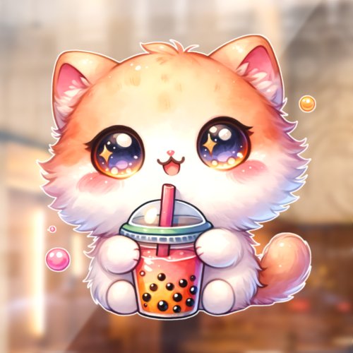 Cat Drinking Boba Cute Bubble Tea Window Cling