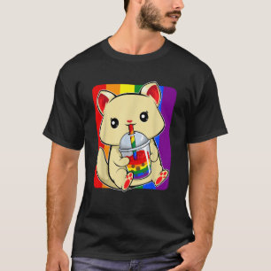 Cat Drinking Boba LGBT Q Cute Kawaii KittenGay Pri T-Shirt