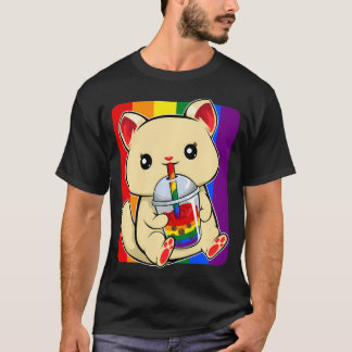 Cat Drinking Boba Lgbt-Q Cute Kawaii Kittengay T-Shirt
