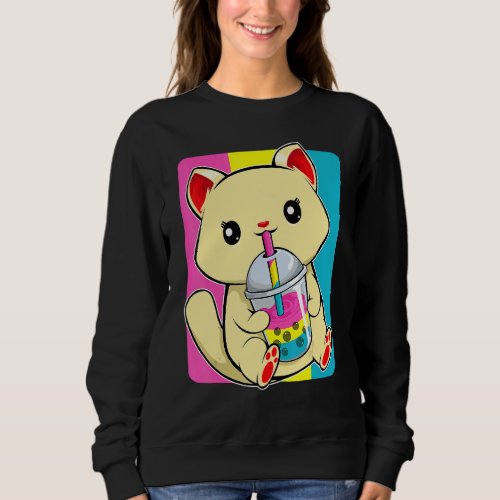 Cat Drinking Boba Lgbt Q Kitten Pansexual Pride Fl Sweatshirt
