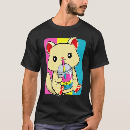 Cat Drinking Boba Lgbt Q Kitten Pansexual Pride Fl T_Shirt