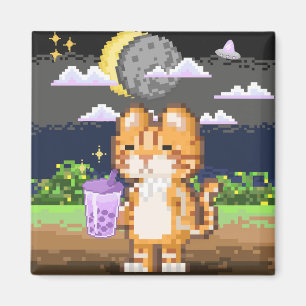 Cat Drinking Boba Tea Alien Eclipse Magnet