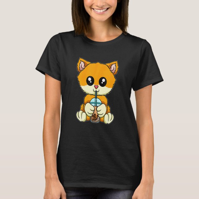 Cat Drinking Bubble Ea Cute Animals With Boba Ea T-Shirt (Front)