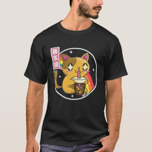 Cat Drinking Bubble Tea Boba Japan 80S Otaku Vapor T-Shirt