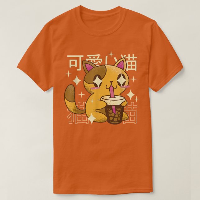 Cat Drinking Bubble Tea Drink Japan  T-Shirt (Design Front)