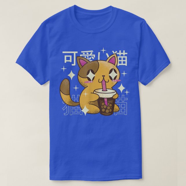 Cat Drinking Bubble Tea Drink T-Shirt (Design Front)