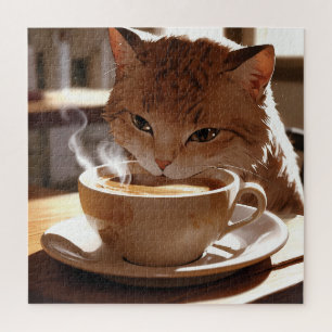Cat drinking coffee from a cup jigsaw puzzle