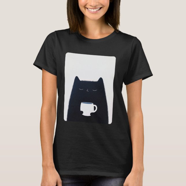 Cat Drinking Coffee T-Shirt (Front)
