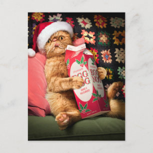 Cat Drinking Egg Nog Invitation Postcard