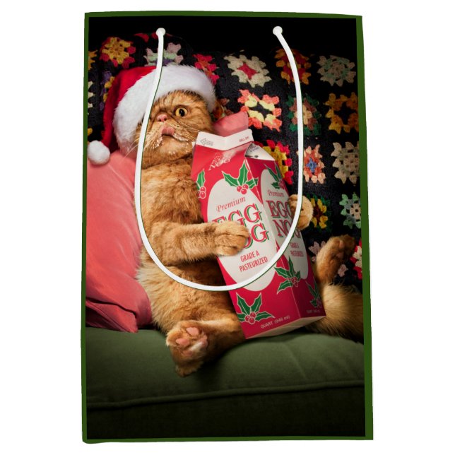 Cat Drinking Egg Nog Medium Gift Bag (Front)