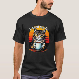 Cat Drinking From A Coffee Mug, Funny Humor Caffei T-Shirt