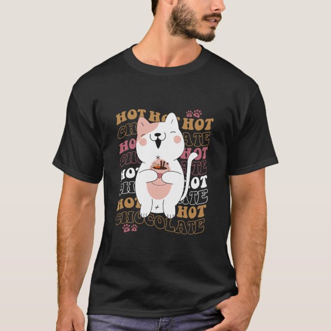 Cat drinking hot chocolate T-Shirt (Front)