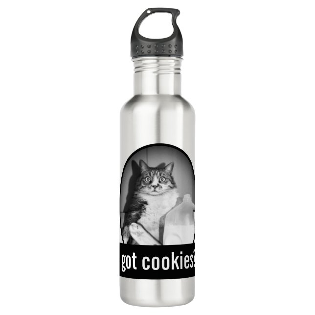 Cat Drinking Milk From Jug Stainless Steel Water Bottle (Front)
