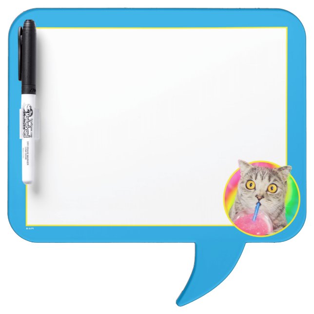 Cat Drinking Slushie Dry Erase Board (Front)