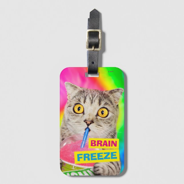 Cat Drinking Slushie Luggage Tag (Front Vertical)