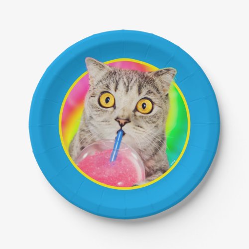 Cat Drinking Slushie Paper Plates