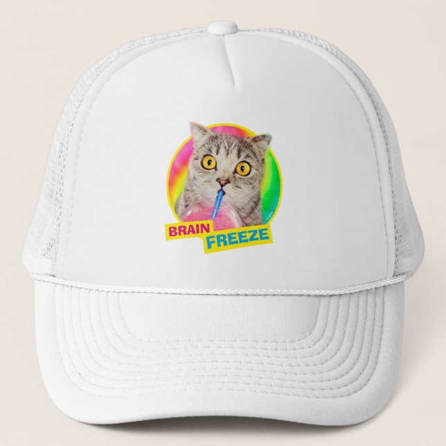 Cat Drinking Slushie Trucker Hat (Front)