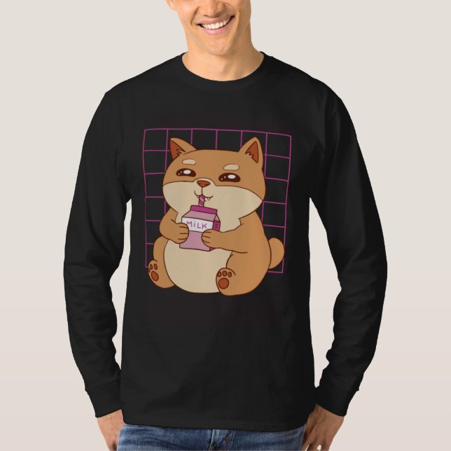 Cat drinking Strawberry Milk T-Shirt (Front)