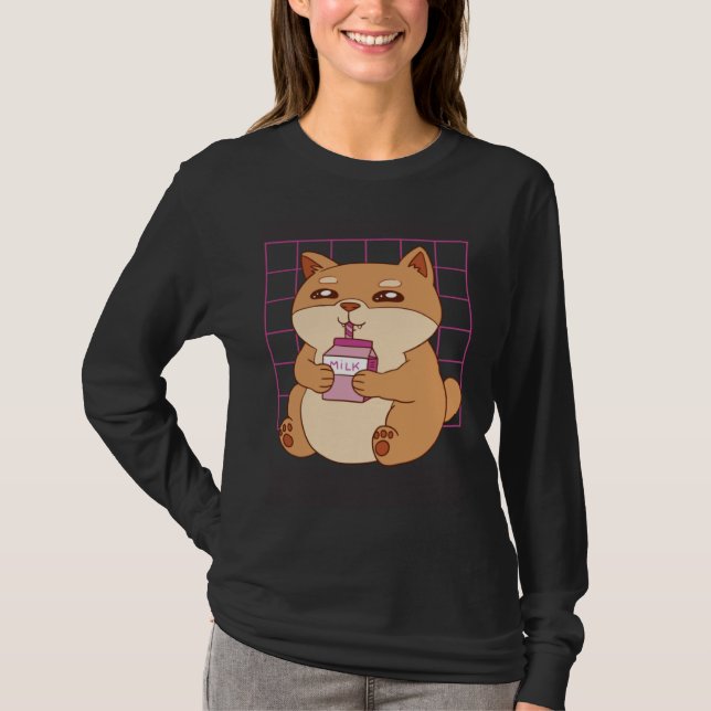 Cat drinking Strawberry Milk T-Shirt (Front)