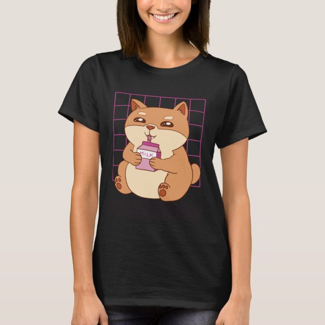Cat drinking Strawberry Milk T-Shirt (Front)