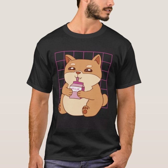 Cat drinking Strawberry Milk T-Shirt (Front)