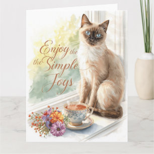 Cat drinking tea for Happy retirement cat Mom Card