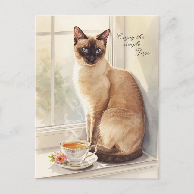 Cat drinking tea for  Happy retirement cat Mom Postcard (Front)