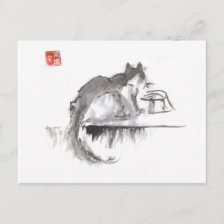 Cat Drinking Water Art Postcard