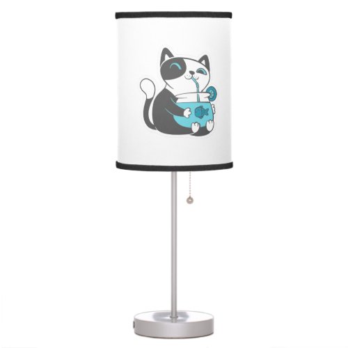 Cat drinks from straw _ Choose background color Table Lamp
