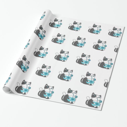 Cat drinks from straw _ Choose background color Wrapping Paper