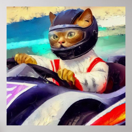 Cat Driving a Racecar Poster