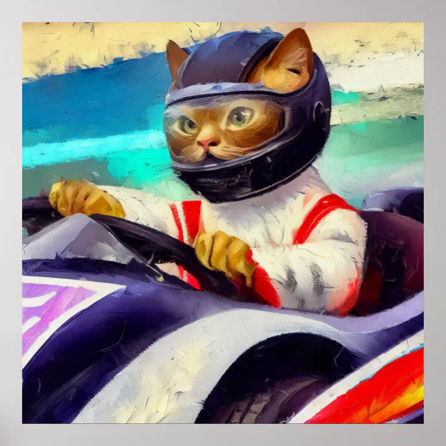 Cat Driving a Racecar Poster | Zazzle