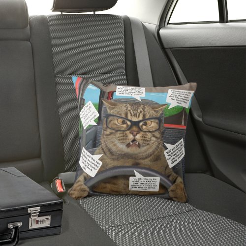 Cat Driving From Work Add Your Thoughts Throw Pillow