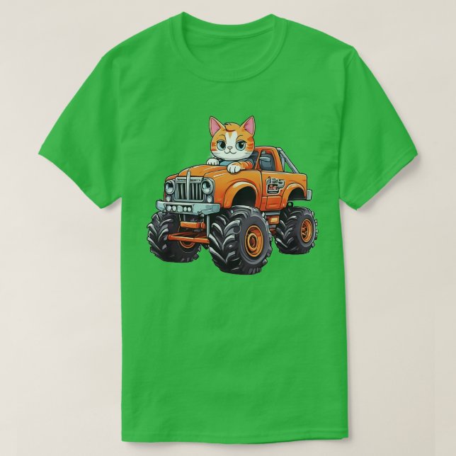 Cat Driving Monster Truk T-Shirt (Design Front)