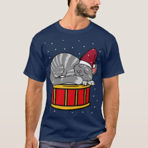 Cat drum christmas kids cute funny snow T-Shirt