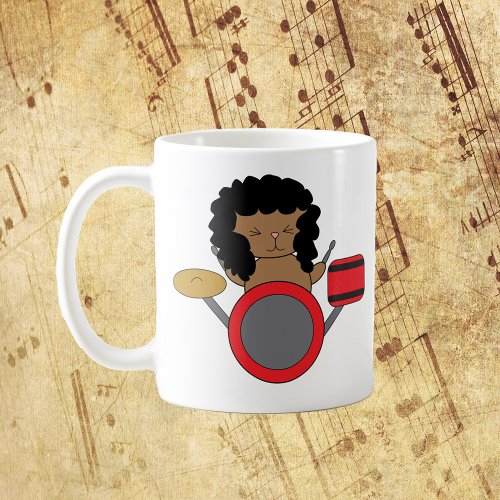 Cat Drummer 80s Hair Band Coffee Mug