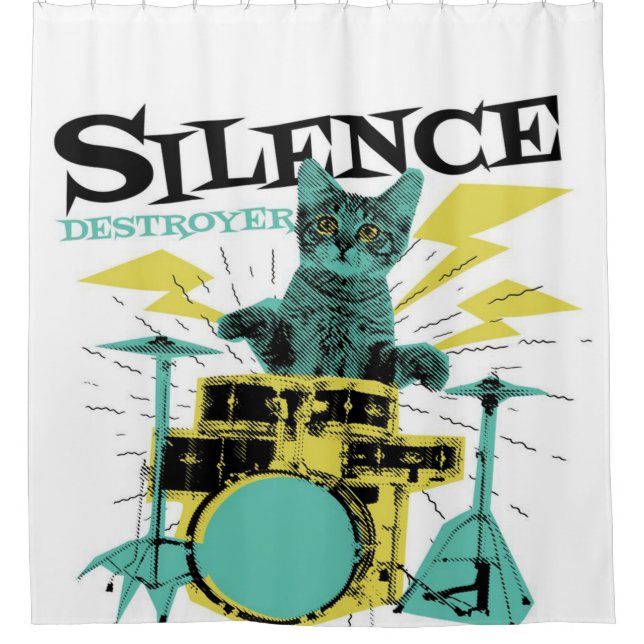 Cat Drummer Destroyer of Blanket Shower Curtain (Front)